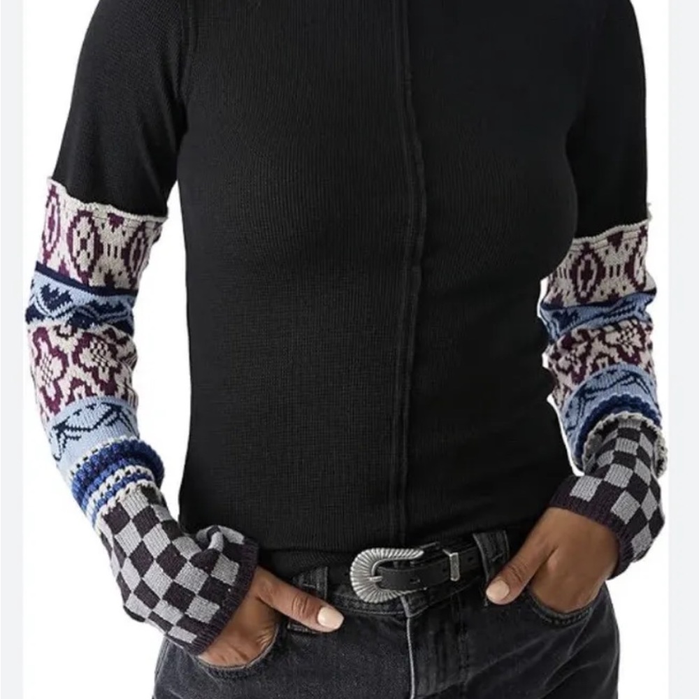 NWT Free People Thermal Black Combo Cuff Long Sleeve Shirt XS - Picture 3 of 3